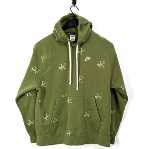 Nike Sportswear Club Fleece Allover‎ Print Mens Large Pullover Hoodie Green